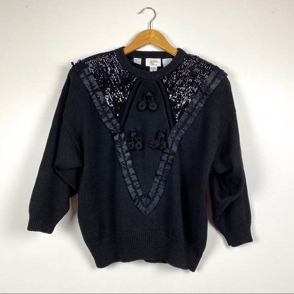 Vintage Sweaters - Vintage Sequinned Ruffle Ribbon Sweater